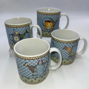 (4) Vintage SAKURA “WATERING CAN” 1999 Debbie Mumm Stoneware‎ Coffee Mugs